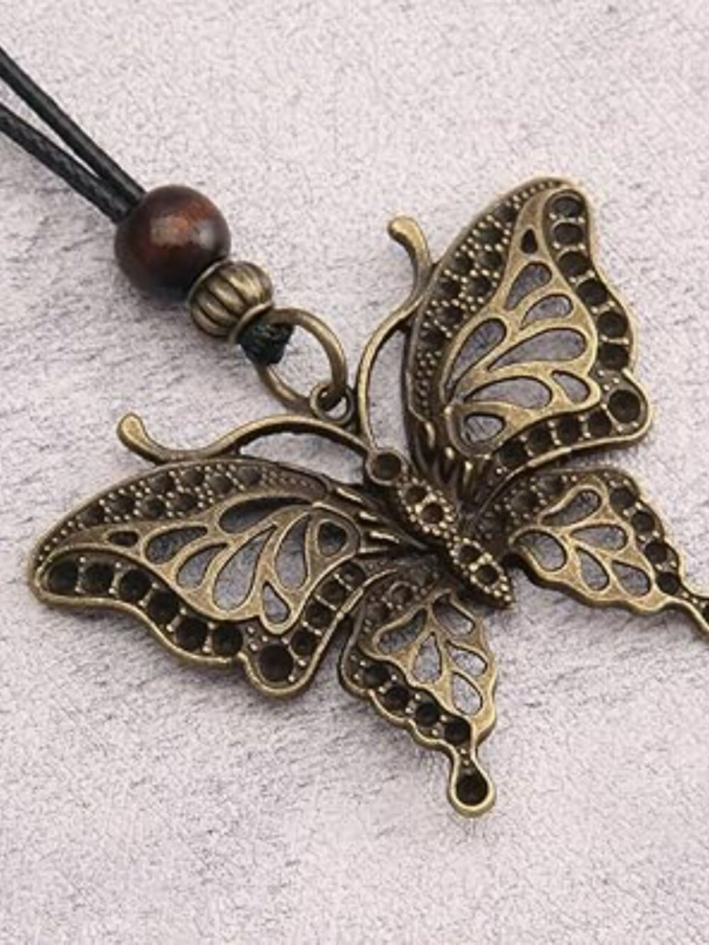 NEW Leather Cord Necklace Large Butterfly Pendant Boho Bohemian Jewelry Standout